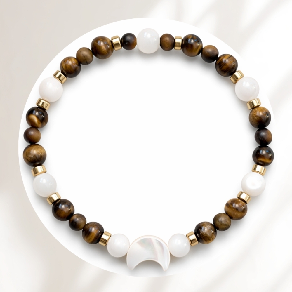GENUINE Mother of Pearl, Gold Hematite, and Tiger's Eye Bracelet